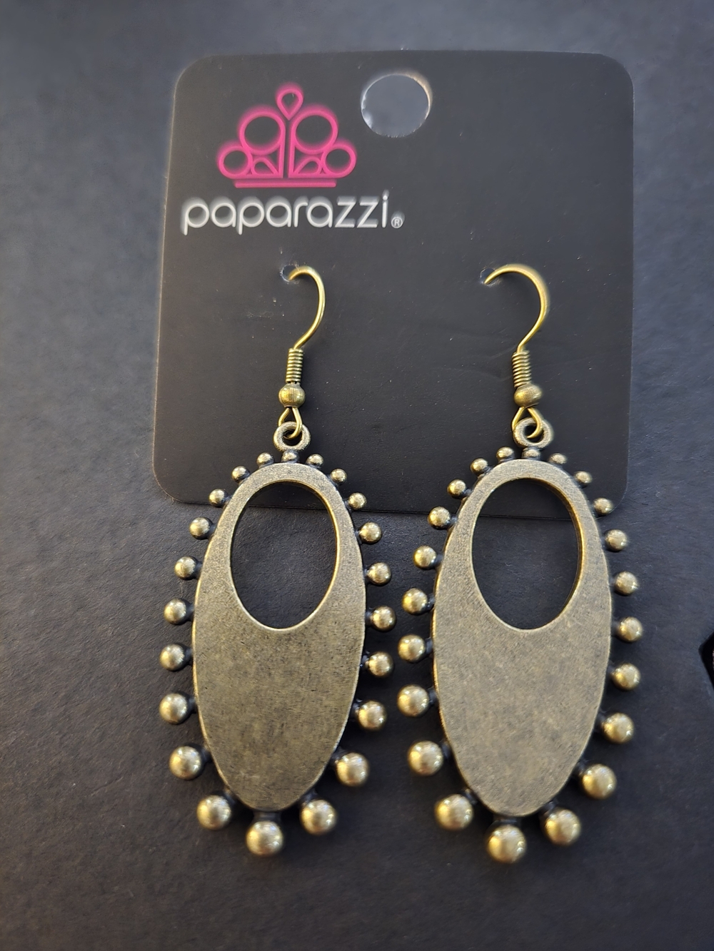 paparazzi Antique Gold Textured Oval Beaded Dangle Earrings